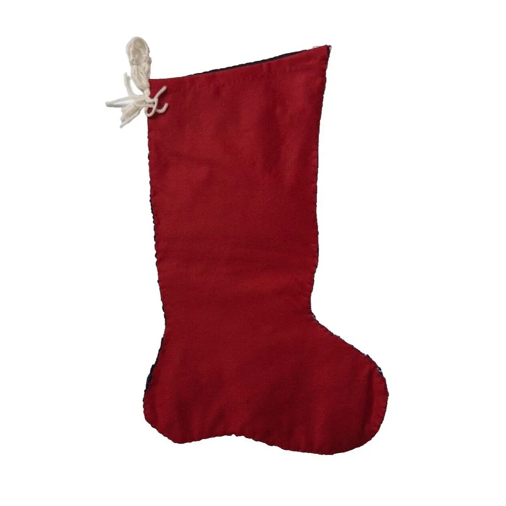 Vintage Needlepoint Christmas‎ Stocking Handmade Santa in Chimney Kitsch Retro